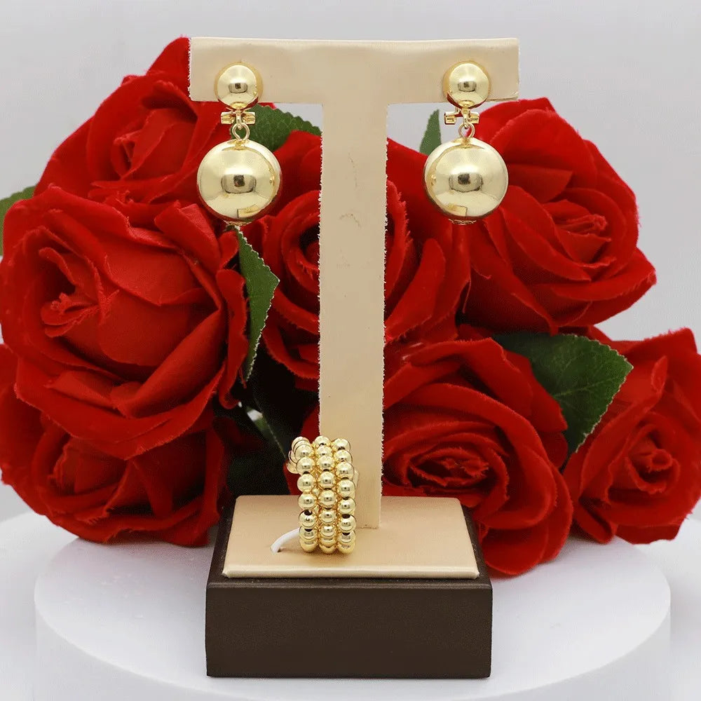 Ensemble de bijoux de luxe plaqués or 18 carats, fait à la main, collier de perles tricolores, boucles d'oreilles brillantes, bague, Bracelet, cadeau de fête de noël