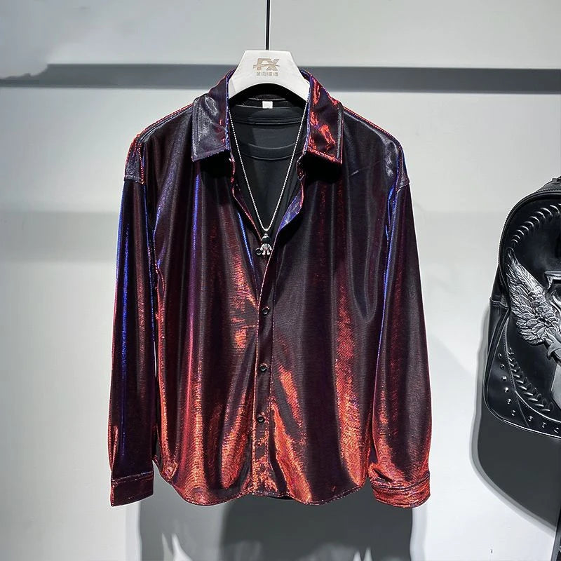 Chemise pour hommes, drapée en métal liquide, Design de mode variable, polyvalente, nouvelle collection automne2026