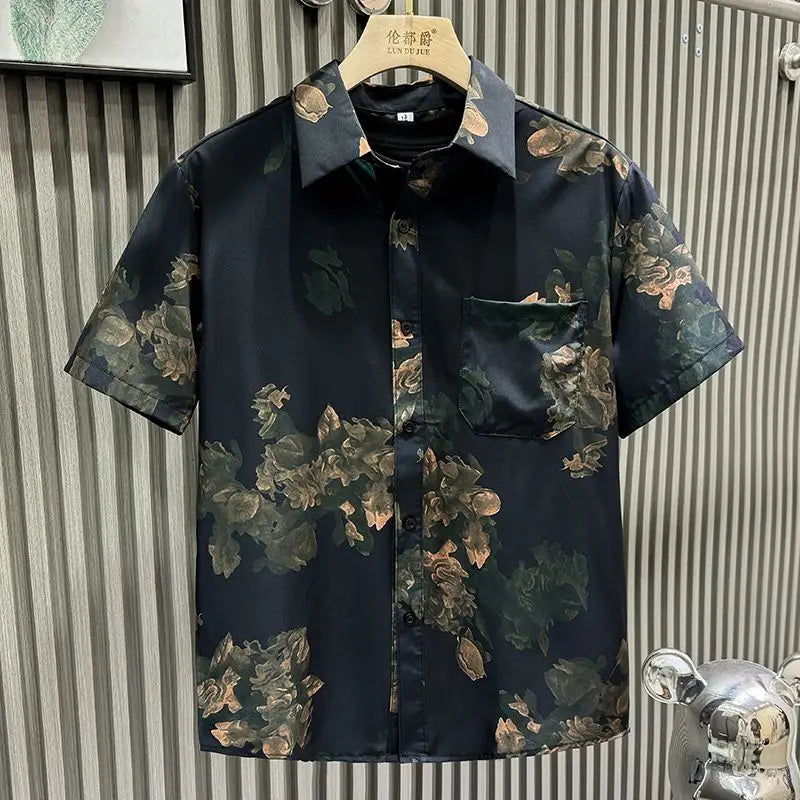 Chemise à manches courtes imprimée pour hommes, nouvelle marque de luxe légère, belle chemise décontractée haut de gamme