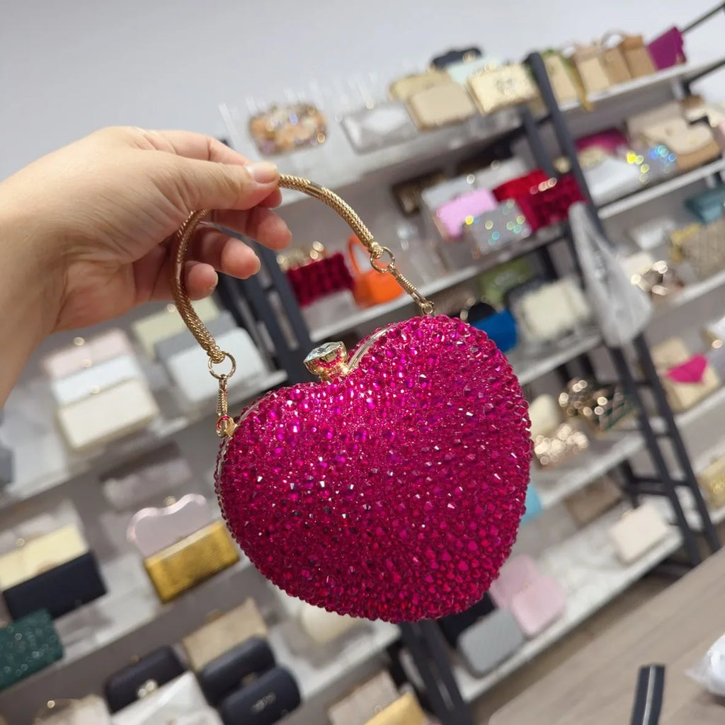 Pochette sac à main de Luxe diamant incrusté coeur forme cristal  pierres soirée de mariage sac à bandoulière poignée strass