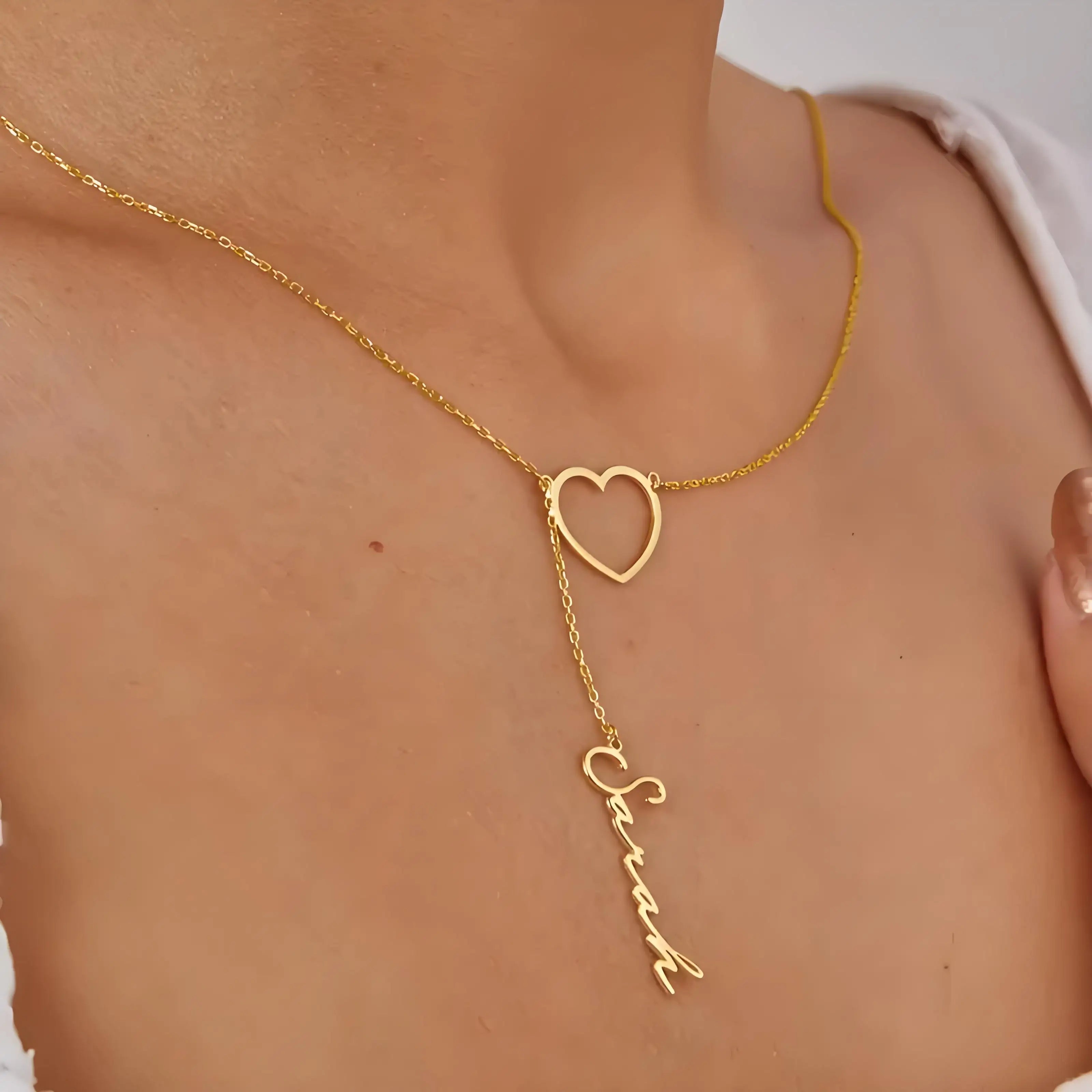Collier personnalisé avec nom de battement de coeur de couple, bijoux personnalisés en chaîne en forme de Y, cadeau idéal pour la Saint-Valentin