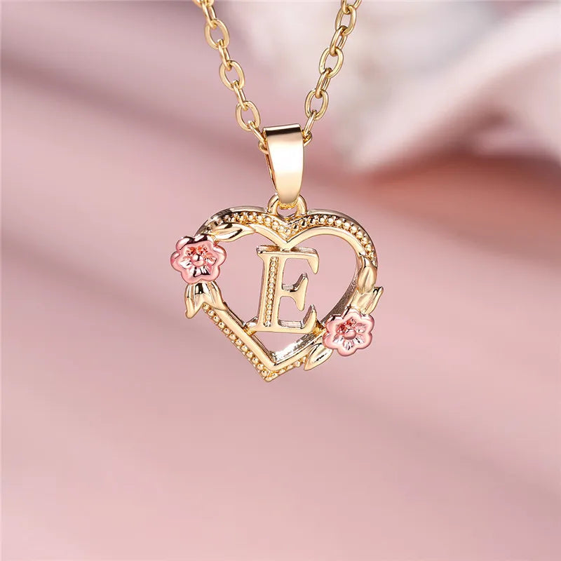 Collier pendentif fleur lettre A-Z pour femmes, couleur or jaune, bijoux de mariage, cadeau pour femmes
