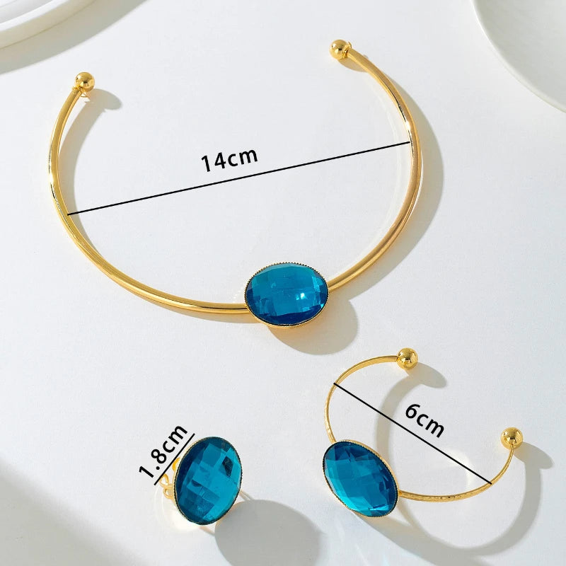 Ensemble bracelet, bague et collier en pierre bleue, accessoires de bijoux simples à la mode, cadeau de fête, nouveau Style 2025