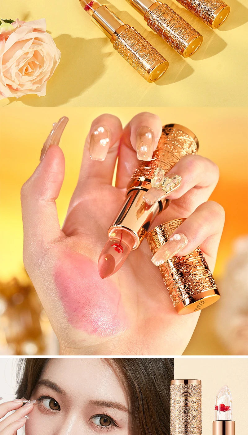 Le rouge à lèvres pétale qui change de couleur cristal pour les femmes hydrate le baume à lèvres durable et non collant