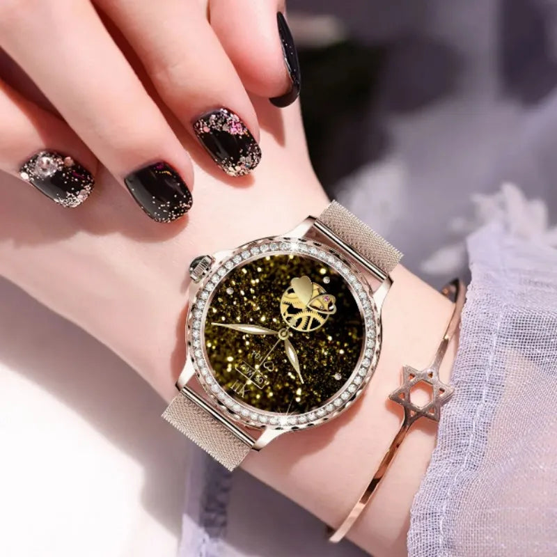 Montre intelligente diamant femme bracelet en métal 1.3 pouces écran HD appels Bluetooth moniteur de santé décoration de mode montre-bracelet