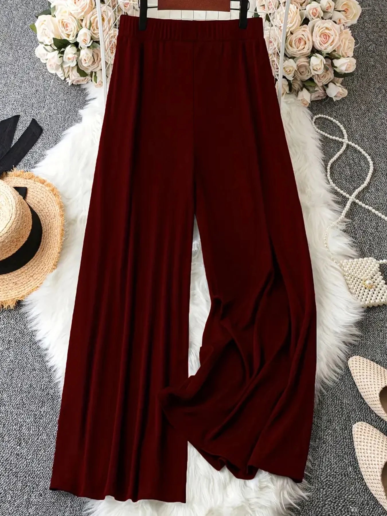 Pantalon taille haute à jambes larges pour femmes, couleur unie, ample, confortable, décontracté, avec boutons décoratifs
