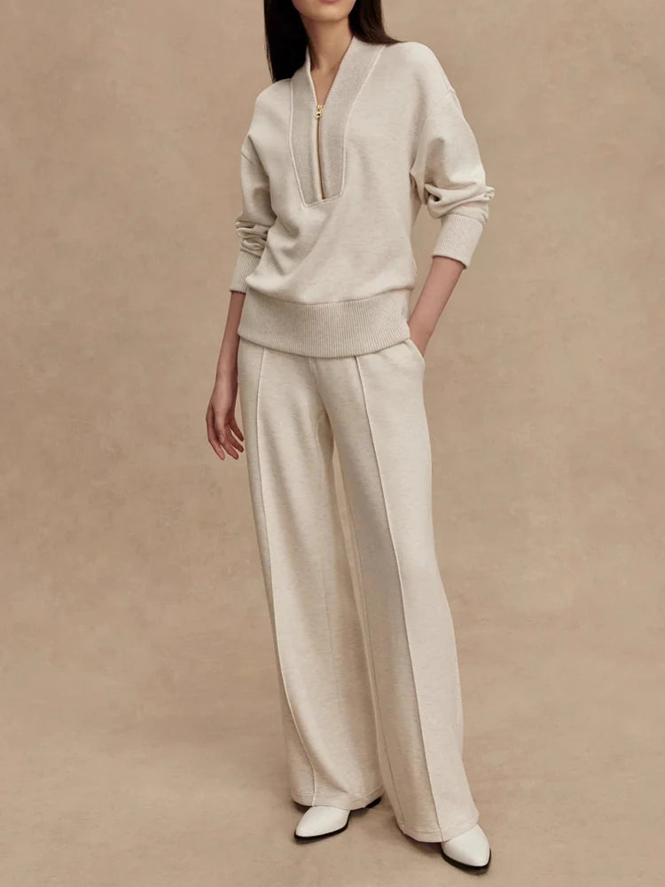 Ensemble pour femmes Vintage décontracté couleur unie trajet mode à manches longues pull et pantalo