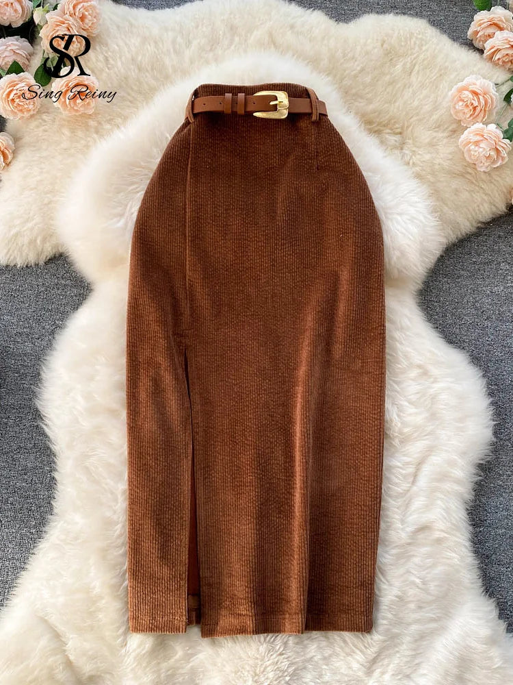 Jupe Femmes Sexy longue en velours côtelé mince épais Streetwear mode Vintage jupe moulante
