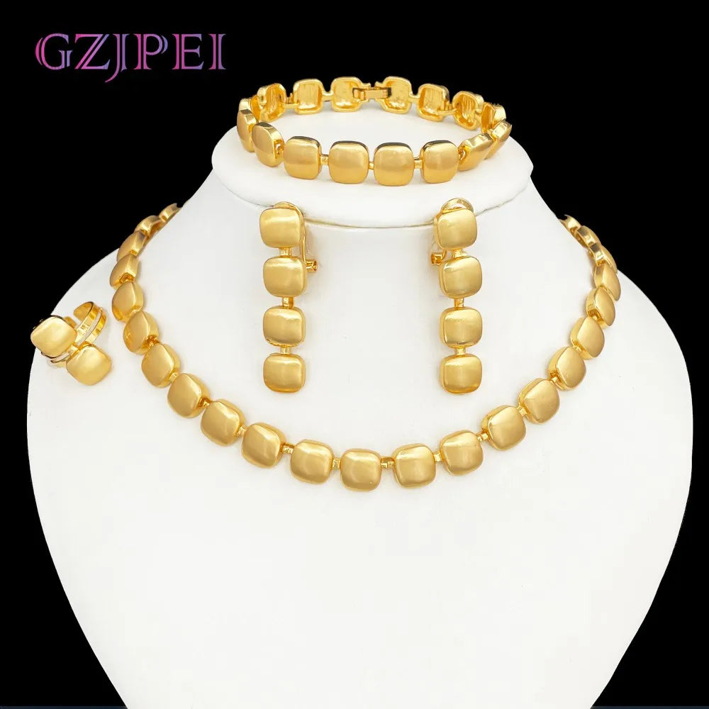 Ensemble de bijoux classique carré  collier boucle d'oreille Bracelet bague pour les femmes 2025