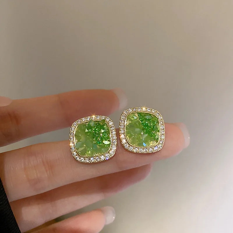 Boucles d'oreilles en strass émeraude incrusté pour femmes, Unique, mode, Zircon vert, goutte d'eau, scintillante, luxe, bijoux de mariage de styliste