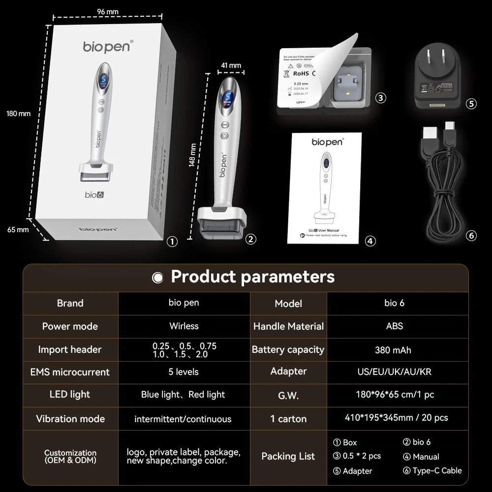 Nouveauté Derma Stamp Bio 6 LED Derma Pen EMS Vibration Microneedling équipement de beauté pour soins du visage croissance des cheveux