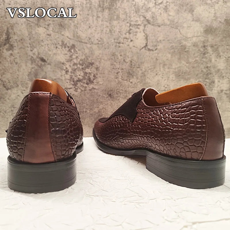 Chaussure  pour Hommes de luxe Oxford à lacets bout fendu ,chaussures habillées Crocodile imprimé en cuir