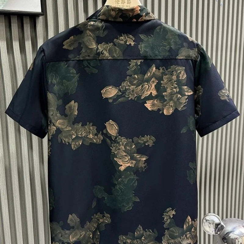 Chemise à manches courtes imprimée pour hommes, nouvelle marque de luxe légère, belle chemise décontractée haut de gamme