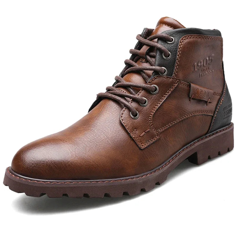 Vintage hommes bottes 2026 automne hiver chaussures de haute qualité en cuir avec fermeture éclair