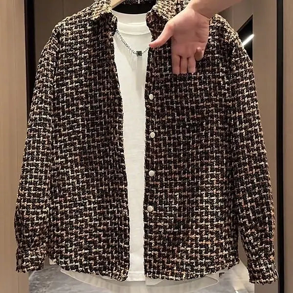 Veste chemise à revers pour hommes, ample et polyvalente, haut décontracté en queue d'aronde, de mode d'automne
