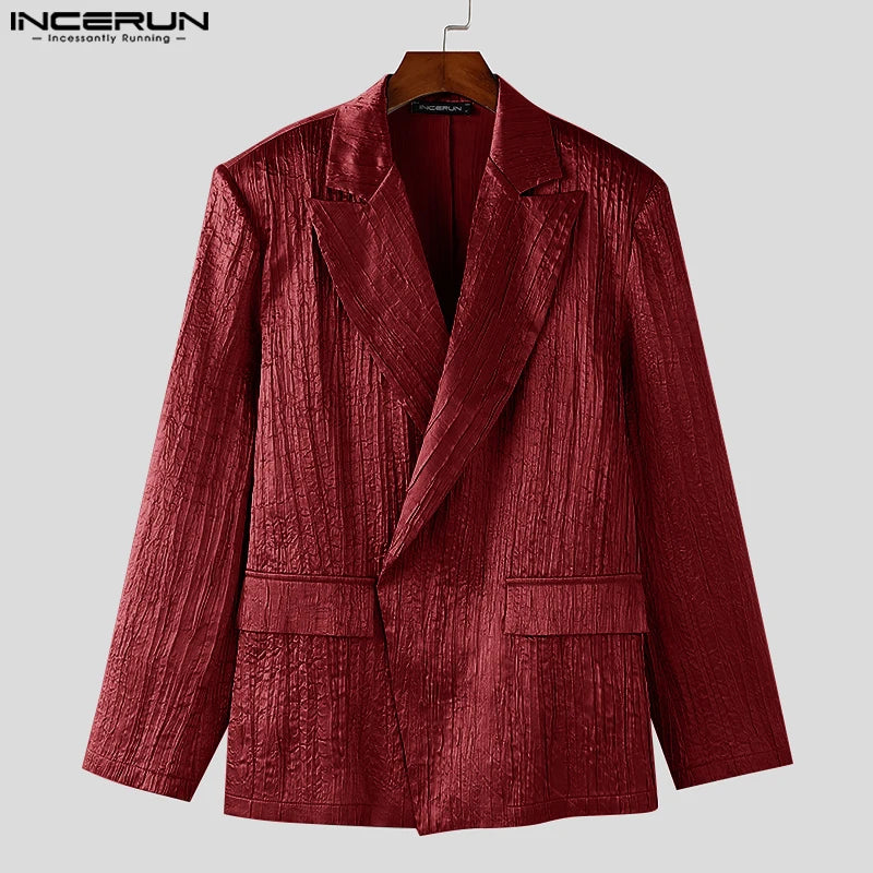 Blazer hommes brillant plissé taille costume manteau fête spectacles mâle Double poche revers à manches longues Blazer