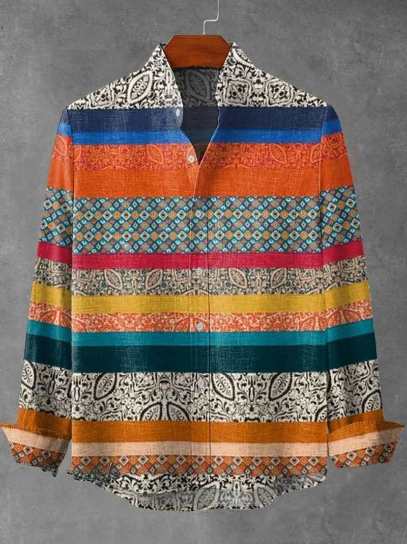 Chemise à manches longues en laine  imprimé  pour hommes, Style Gentleman, à la mode, col montant, motif  haut élégant, printemps et automne