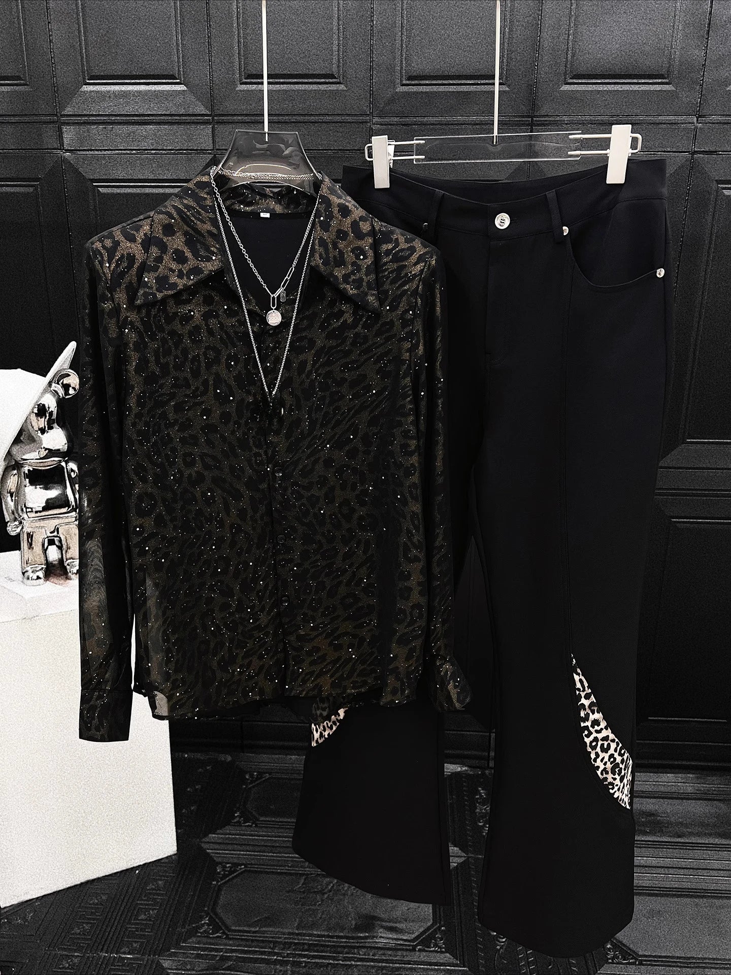 Chemises à manches longues pour hommes, de luxe,leopard  rétro, diamant, été 2026