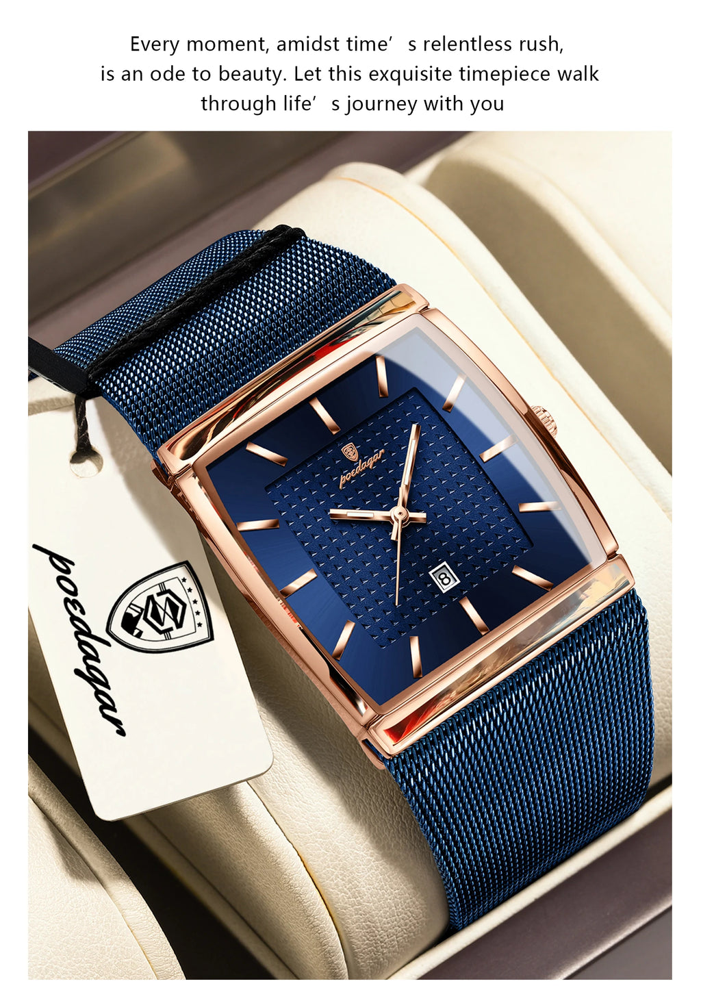 Top luxe hommes montre en acier inoxydable maille Date étanche lumineux homme montre-bracelet décontracté Rectangle Quartz hommes montres