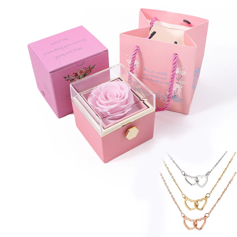 Boîte à bijoux en forme de Rose,cadeaux de saint-valentin ,collier personnalisé, pendentif de mariage