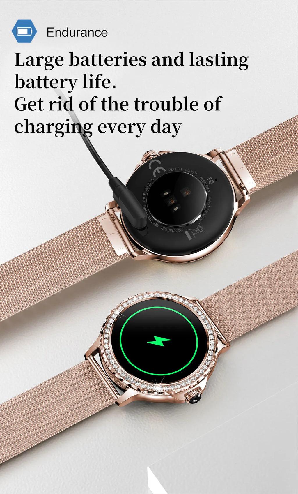 Montre intelligente diamant femme bracelet en métal 1.3 pouces écran HD appels Bluetooth moniteur de santé décoration de mode montre-bracelet