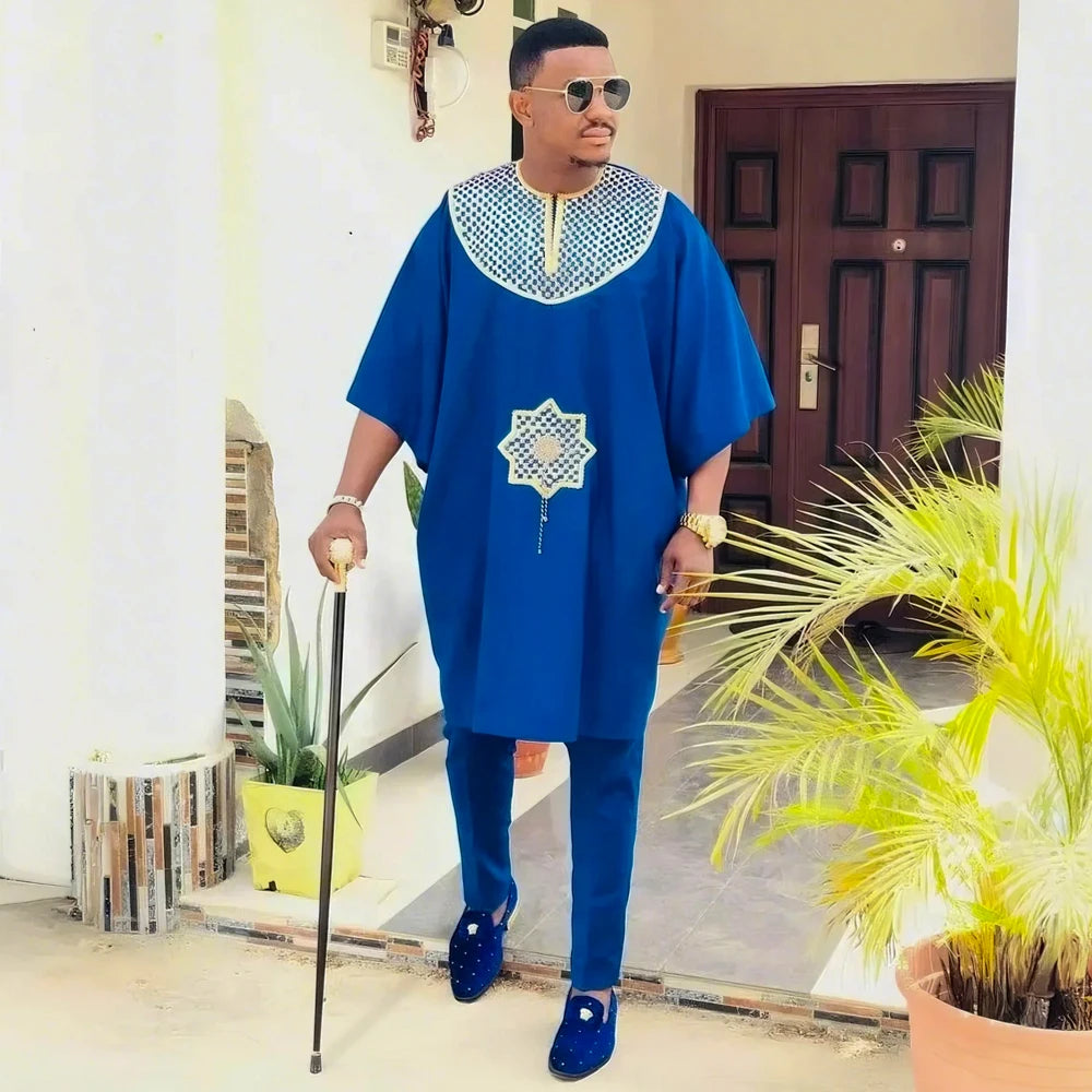 Ensemble de vêtements africains traditionnels brodés pour hommes, pantalon en Y, vêtements de mariage originaux, 2 pièces
