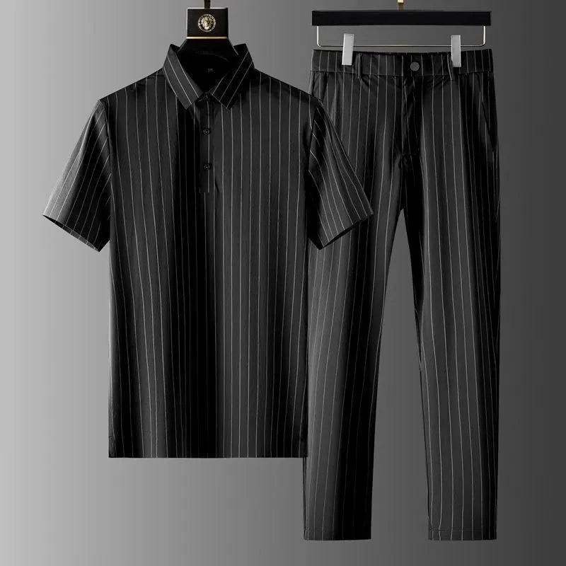 Ensemble deux pièces décontracté et confortable pour hommes, rayures Ice Injsobed, respirant, grande taille, haute qualité, été, nouvelle mode, 2026