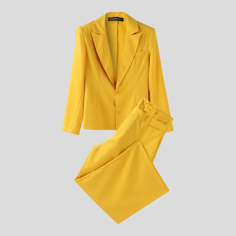 Ensemble pour hommes  couleur unie élégant à manches longues Blazer et pantalon deux pièces ensembles Streetwear 2025 mode décontracté hommes costumes S-5XL