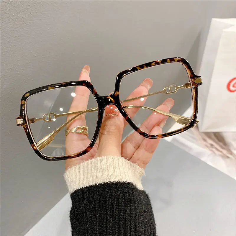 Lunettes plates Anti-lumière bleue pour femmes, lentille HD, mode luxe, monture rectangulaire en métal, monture de lunettes