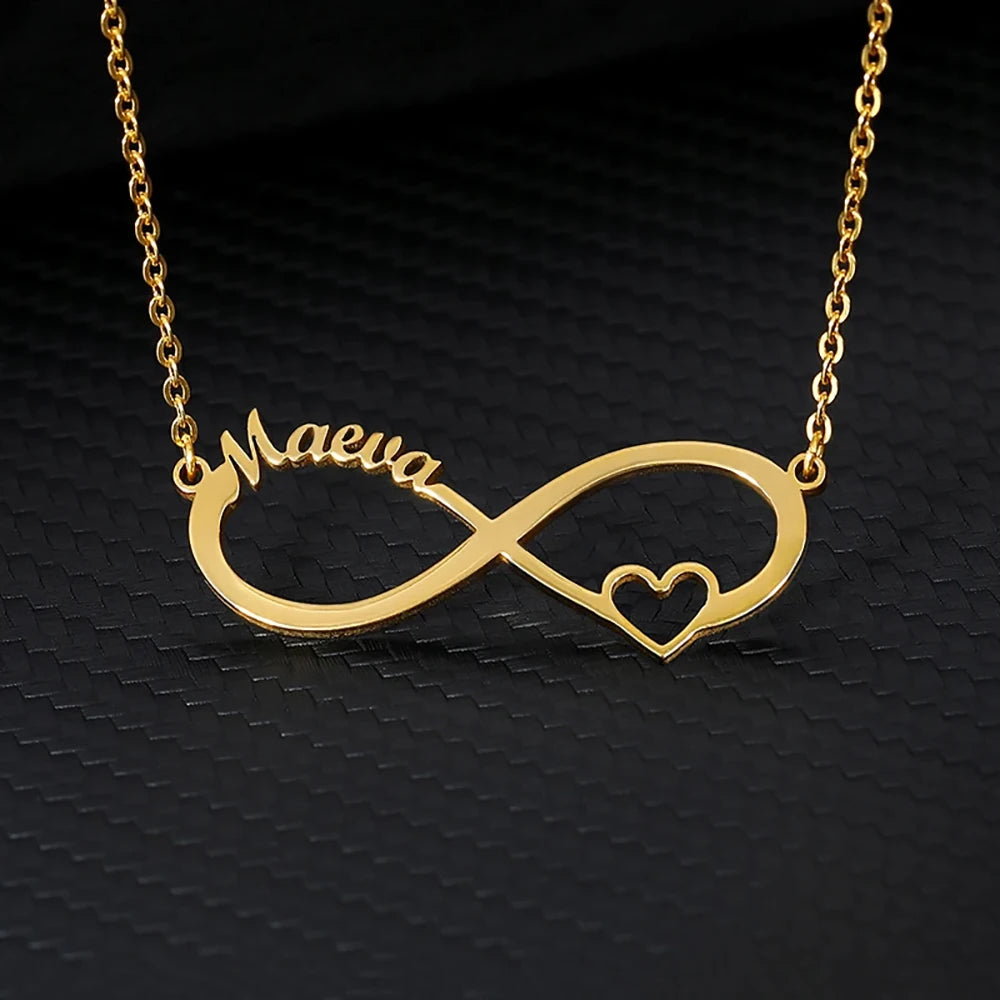 Colliers infini personnalisés à Double cœur et deux noms pour femmes, pendentif en acier inoxydable, bijoux personnalisés, cadeau