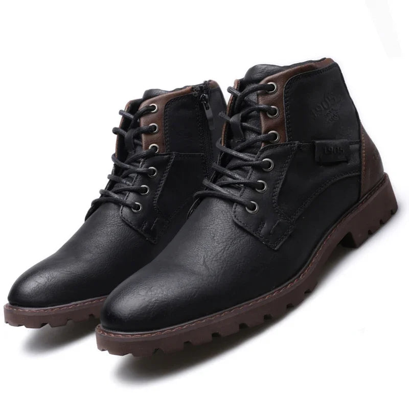 Vintage hommes bottes 2026 automne hiver chaussures de haute qualité en cuir avec fermeture éclair