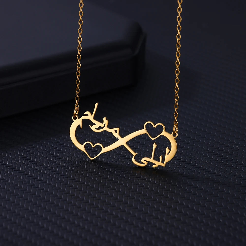 Colliers infini personnalisés à Double cœur et deux noms pour femmes, pendentif en acier inoxydable, bijoux personnalisés, cadeau