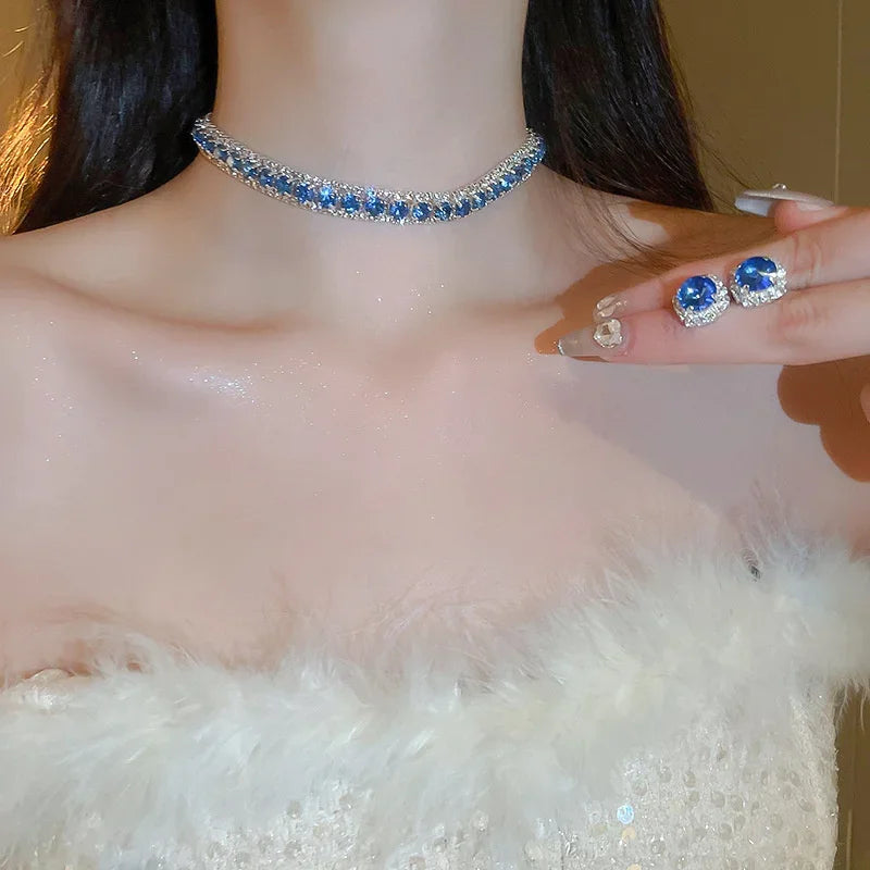 Ensemble collier et boucles d'oreilles en cristal de luxe pour femmes, ensembles de bijoux, accessoires, champagne, vert, bleu, noir, fête de mariage