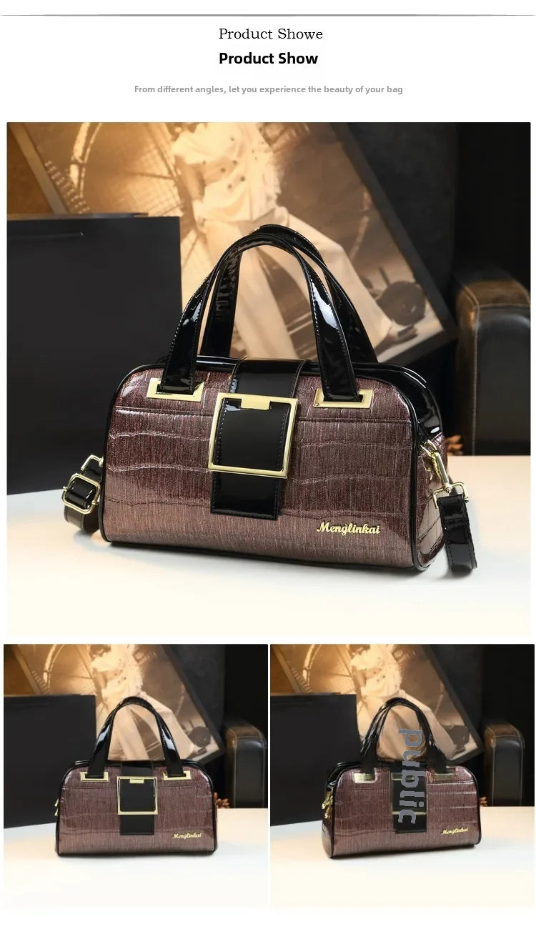 Sac à main multicouche en cuir souple pour femme, luxe motif crocodile, coussin Boston, , initié unique,