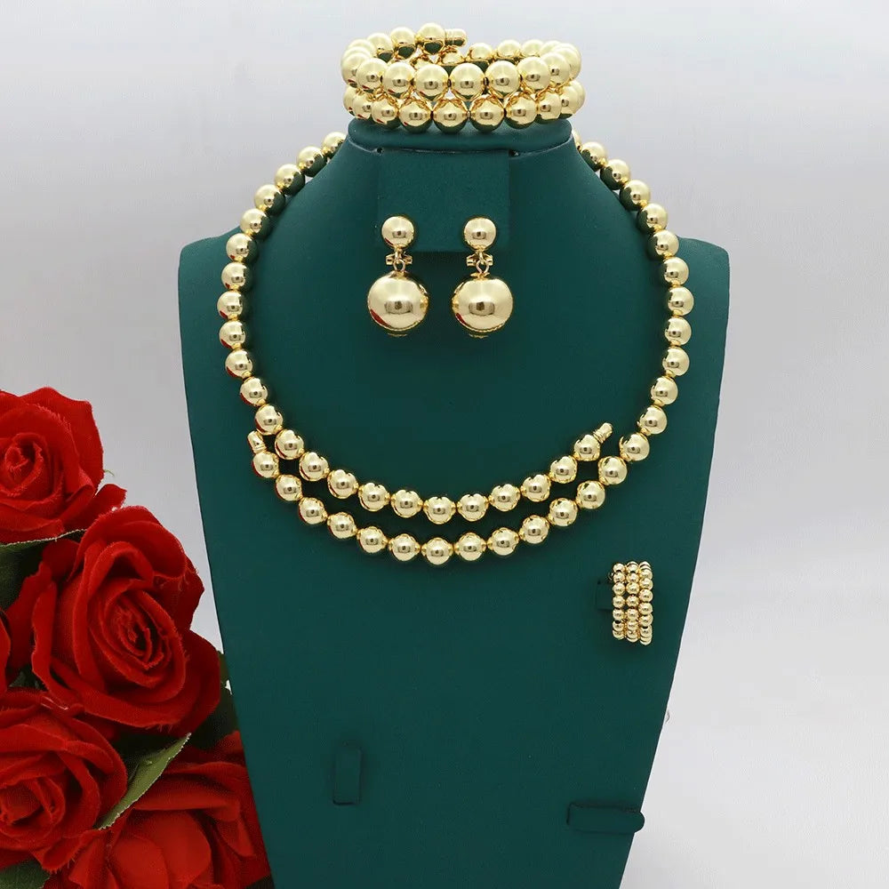 Ensemble de bijoux de luxe plaqués or 18 carats, fait à la main, collier de perles tricolores, boucles d'oreilles brillantes, bague, Bracelet, cadeau de fête de noël