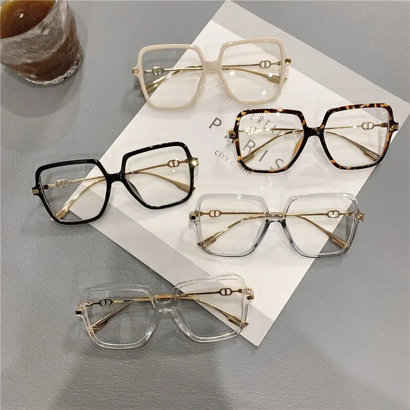 Lunettes plates Anti-lumière bleue pour femmes, lentille HD, mode luxe, monture rectangulaire en métal, monture de lunettes