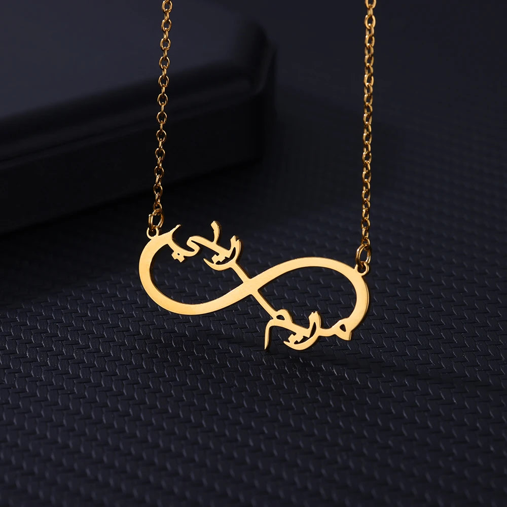 Colliers infini personnalisés à Double cœur et deux noms pour femmes, pendentif en acier inoxydable, bijoux personnalisés, cadeau