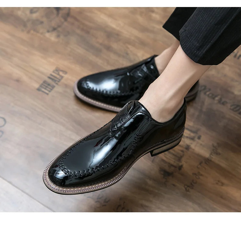 Chaussures provoqué en cuir verni pour hommes, chaussures à plateforme pointues Parker, chaussures de mariage d'affaires, grande taille 38-46, luxe