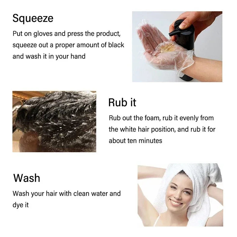 Shampooing à Coloration Instantanée 3 en 1, Teinture pour Cheveux, à Base de Plantes, Brun Violet, Document Noir Naturel, pour Homme et Femme