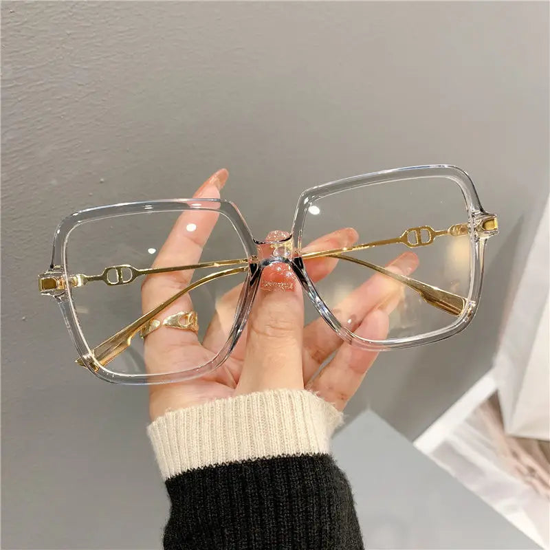 Lunettes plates Anti-lumière bleue pour femmes, lentille HD, mode luxe, monture rectangulaire en métal, monture de lunettes