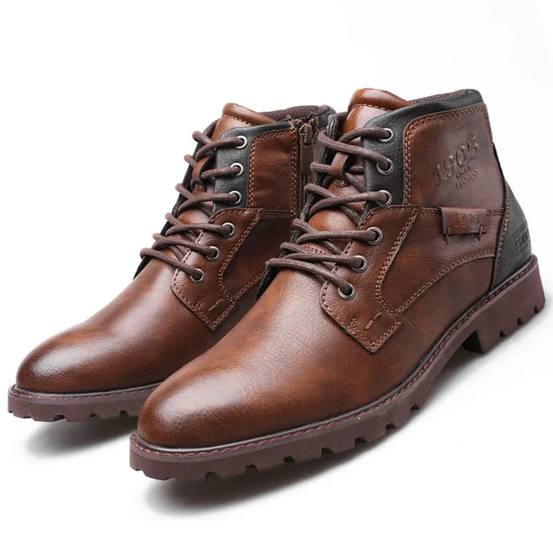 Vintage hommes bottes 2026 automne hiver chaussures de haute qualité en cuir avec fermeture éclair