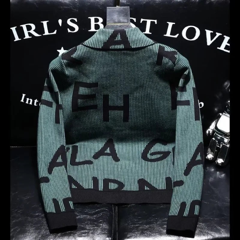 Pull à manches longues pour hommes, tendance, avec lettres imprimées, haut rayé