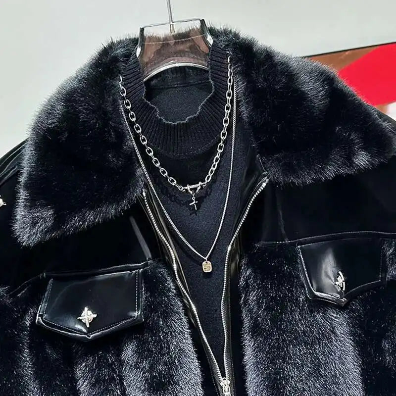 Veste coton fausse fourrure à la mode Patchwork hommes Parka v de vison épaissi automne hiver 2026