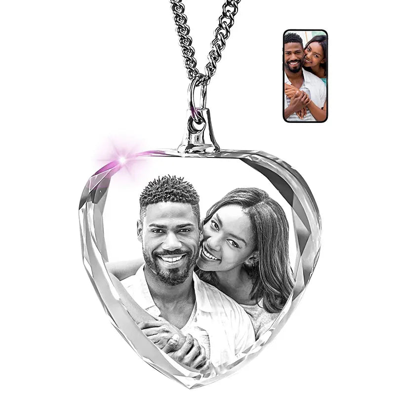 Collier Photo en cristal 3D personnalisé, collier personnalisé avec Photo gravée au Laser, cadeau , souvenir de Couple et famille