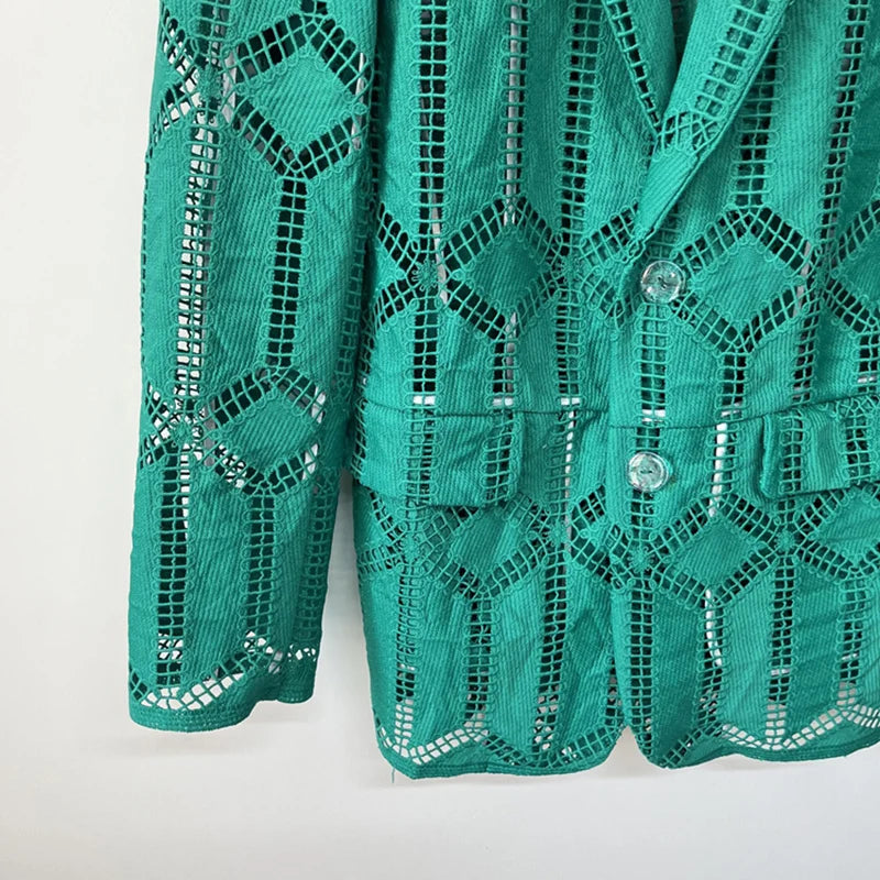 Veste costume brodé hommes de luxe mode évider décoration à manches longues simple boutonnage tendance décontracté Niche