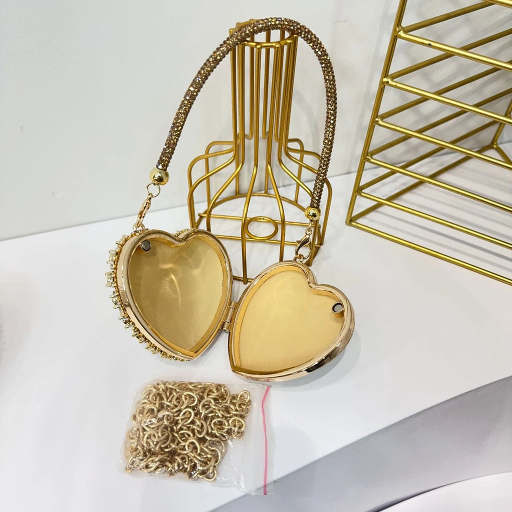 Pochette sac à main  DE Luxe Mini diamant incrustation coeur forme cristal pierres soirée de mariage sacs à bandoulière poignée strass