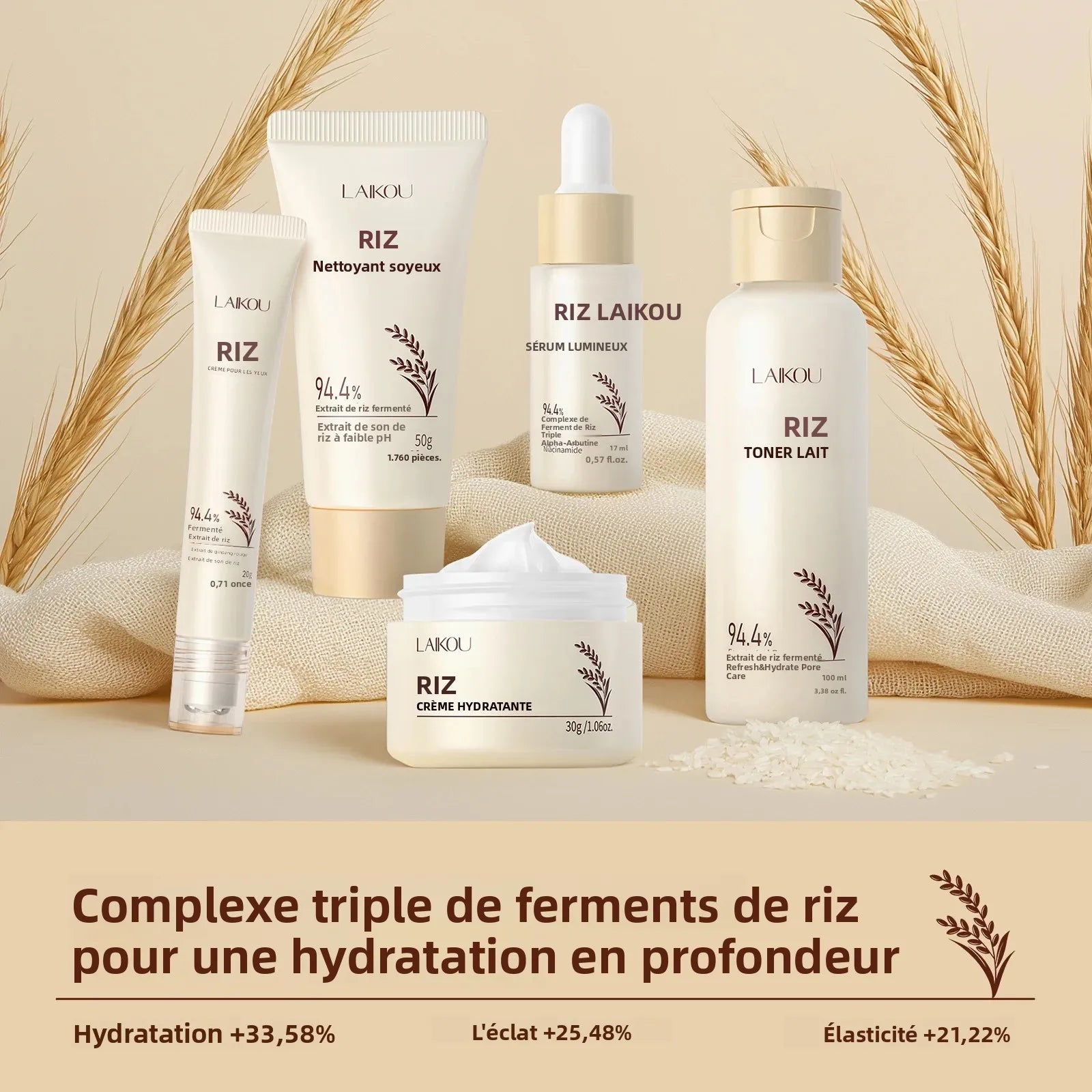 Ensemble de soins pour la peau, extrait de riz, Niacinamide, acide hyaluronique, hydratation douce 24H pour toutes les peaux, hommes et femmes, visage, corps, vacances quotidiennes, 5 pièces