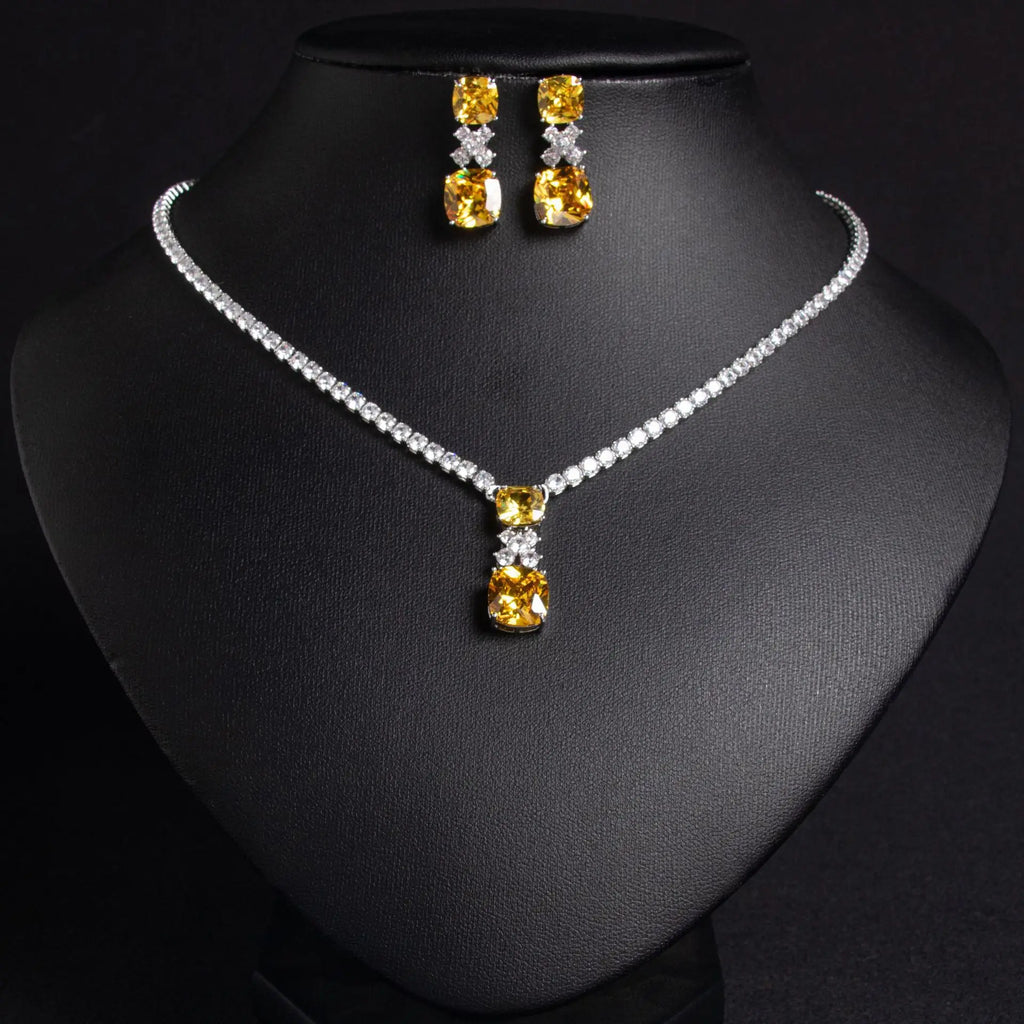 Ensemble de bijoux de mariage de luxe pour mariées et femmes, ensemble collier et boucles d'oreilles en zircone cubique, ras du cou pour fête de bal, pendentif, cadeaux