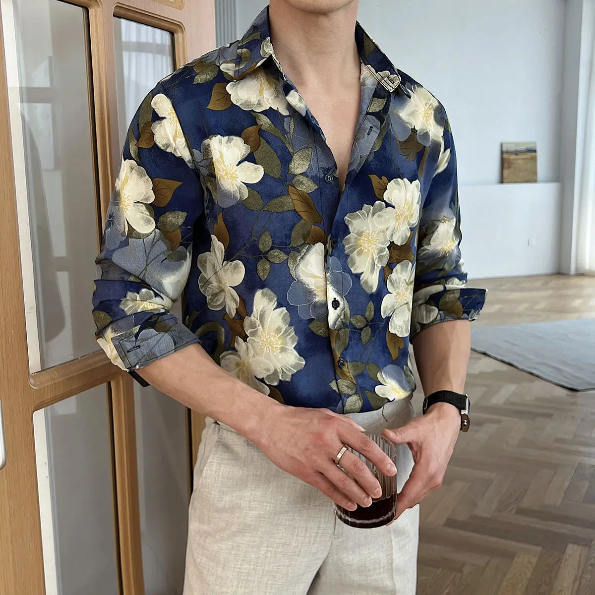 Chemise à manches longues homme, imprimé Floral, décontractée, coupe ample, respirante, polyvalente