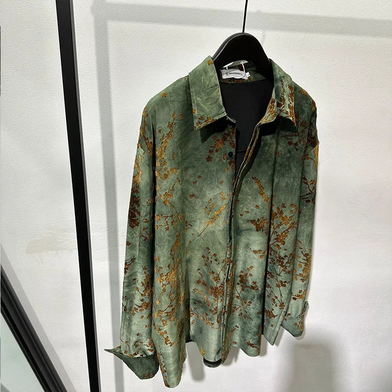 Chemise Blouse pour hommes coupe ample à manches longues chemises à la mode Vintage respirant